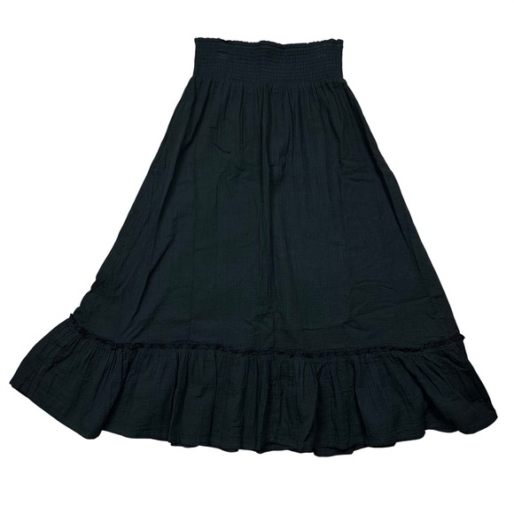 NWT Quince Black Organic Cotton Gauze Smocked Maxi Skirt Boho Festival Casual M - Picture 4 of 10